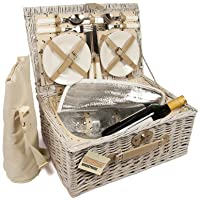 Elitehousewares – Cesta de mimbre para pícnic- 4 personas- con compartimento frigorífico y bolsa térmica para botellas